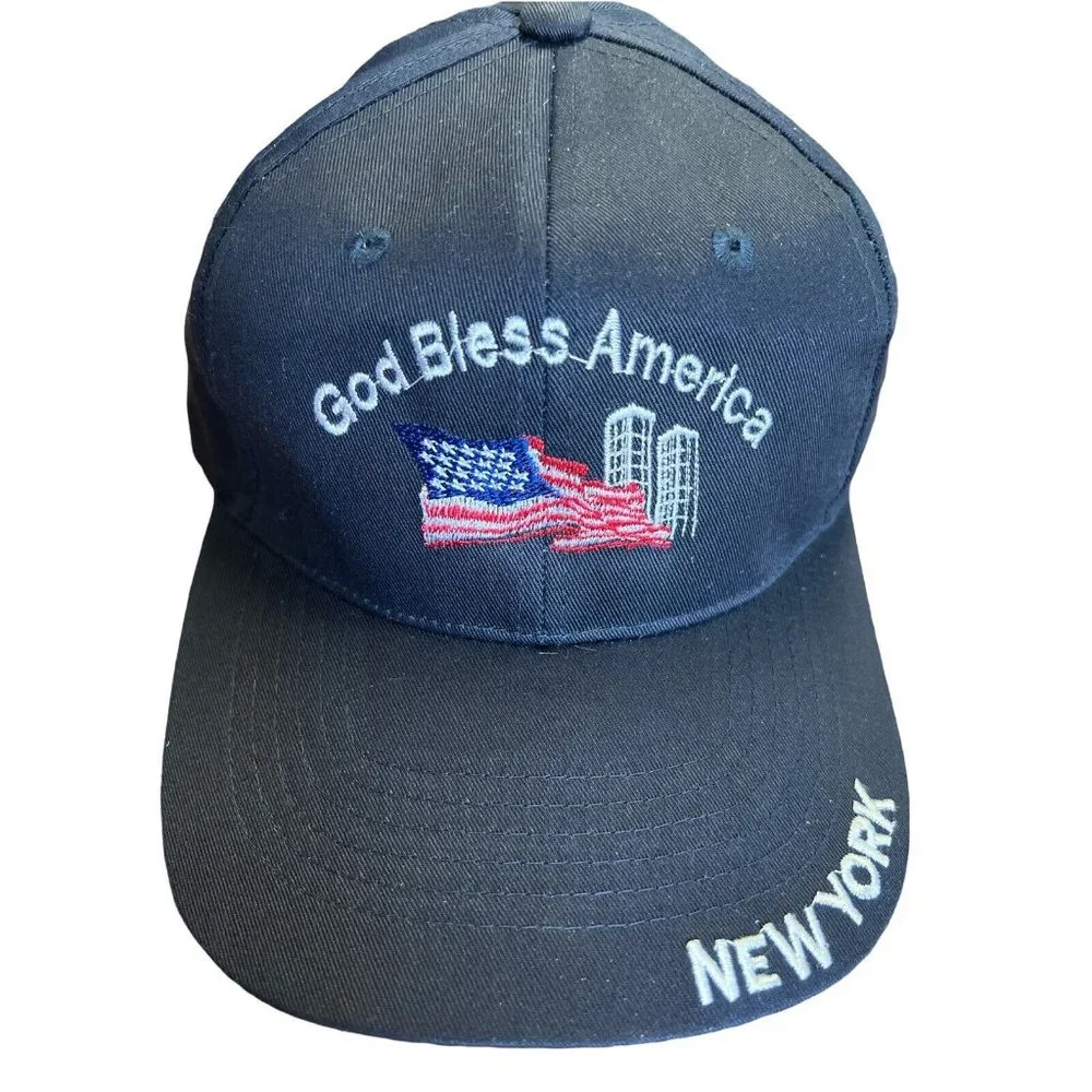 USA New‎ York God Bless America Embroidered Blue Adjustable Cap Hat US Flag Twin